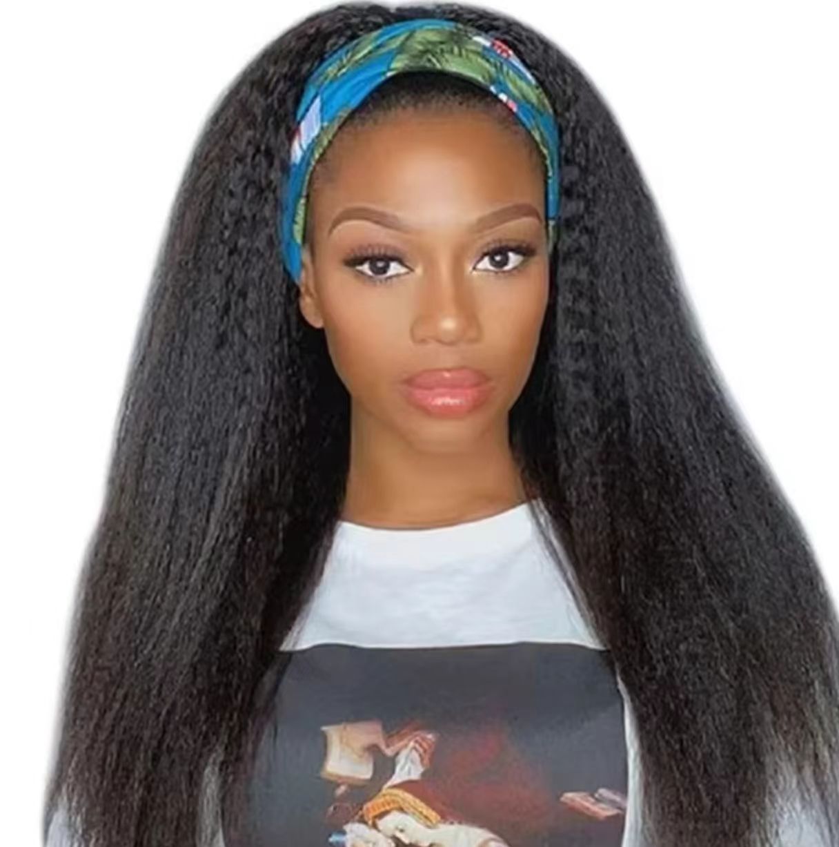 New Kinky Straight Headband Wigs 24Inch Brazilian Yaki Straight Wig Ready To Wear Headband Hair Wig for Women