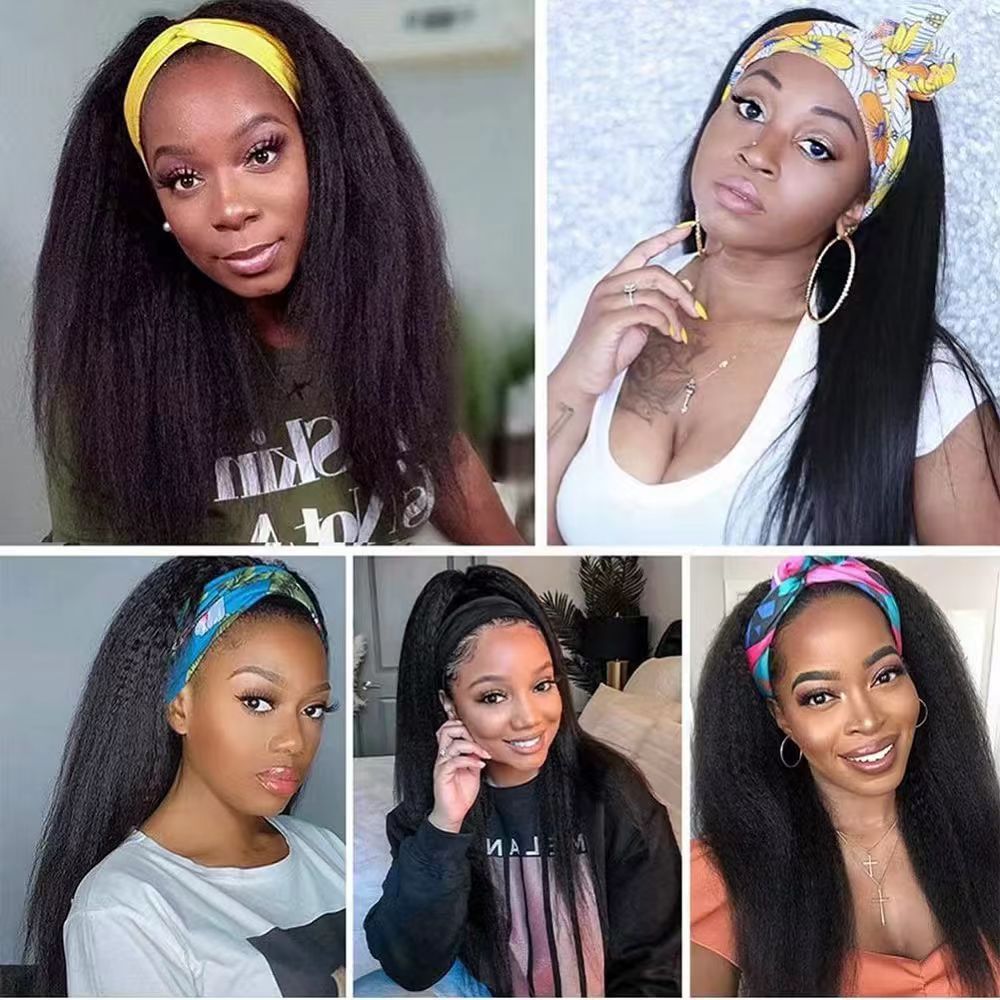 New Kinky Straight Headband Wigs 24Inch Brazilian Yaki Straight Wig Ready To Wear Headband Hair Wig for Women