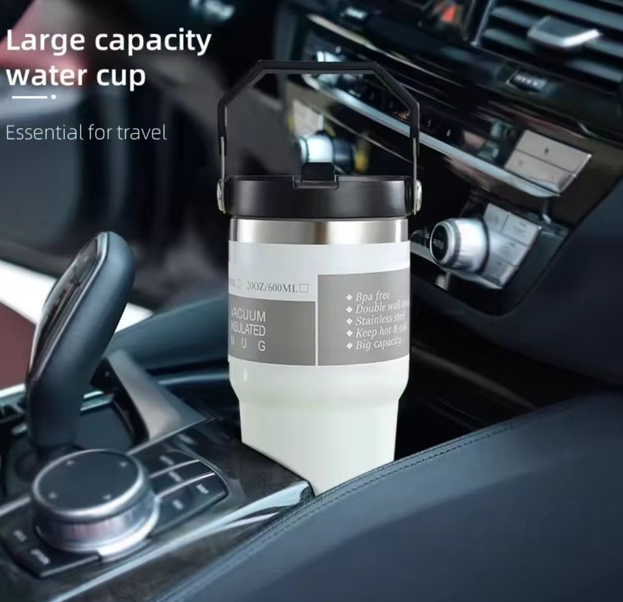 30oz Large Capacity Portable Car Cup Stainless Steel Thermos Cup with Straw & Handle Travel Sports Water Bottle Vacuum Flask Stanley Cup
