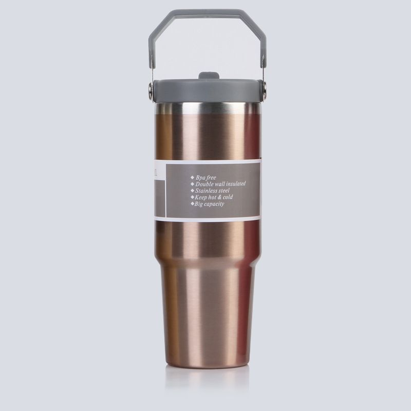 30oz Large Capacity Portable Car Cup Stainless Steel Thermos Cup with Straw & Handle Travel Sports Water Bottle Vacuum Flask Stanley Cup