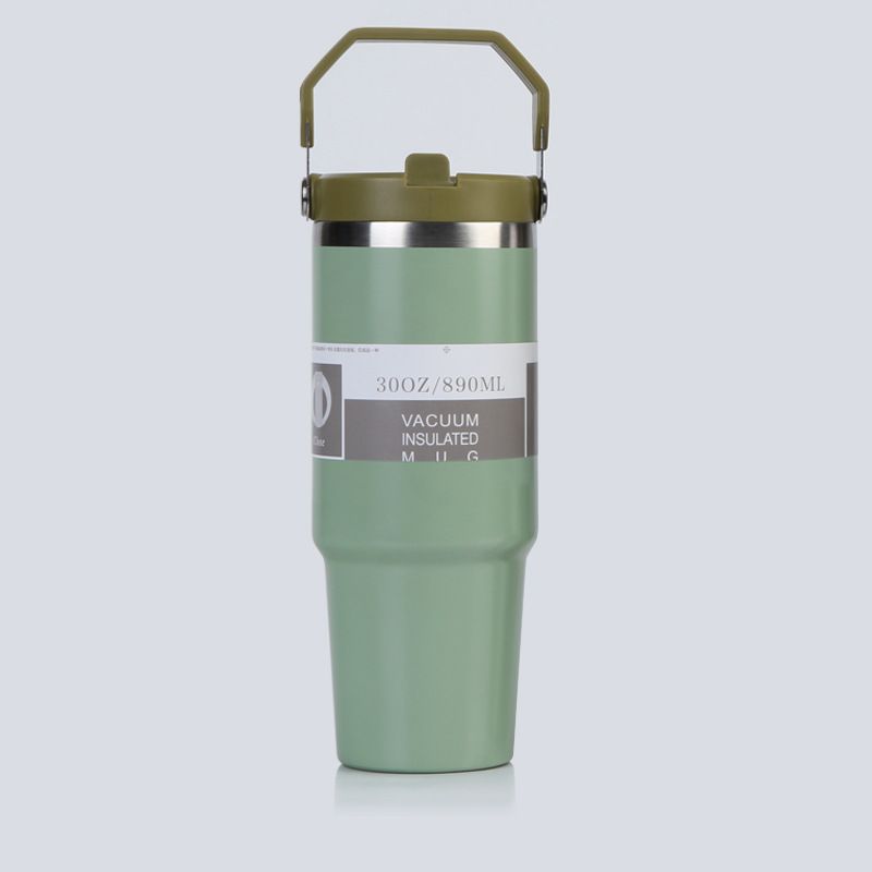 30oz Large Capacity Portable Car Cup Stainless Steel Thermos Cup with Straw & Handle Travel Sports Water Bottle Vacuum Flask Stanley Cup