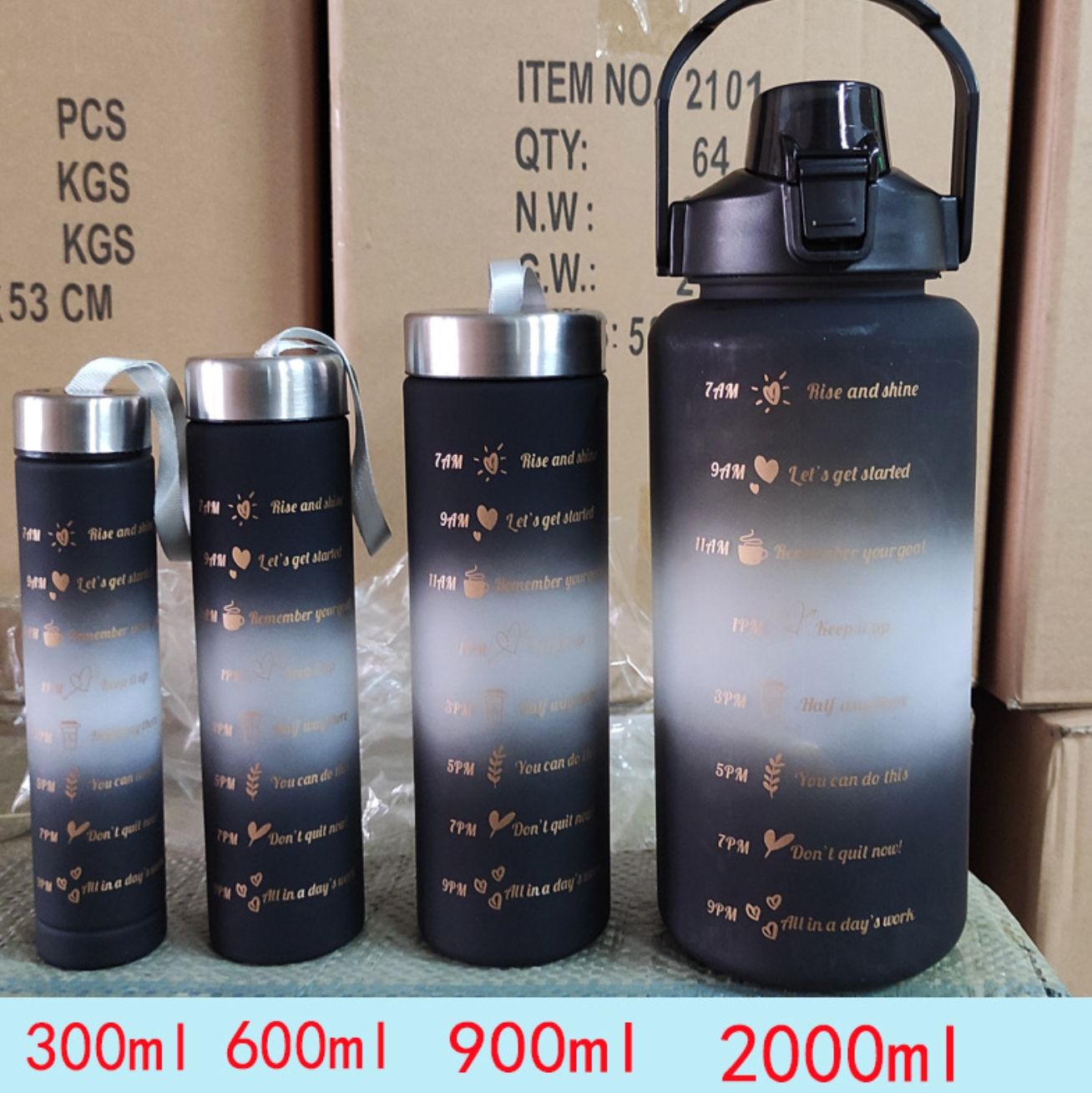 New 4PCS Set Water Bottles Motivational Water Bottle Sports Mug Large Capacity Frosted Gradient Camping Cup Coffee Cup
