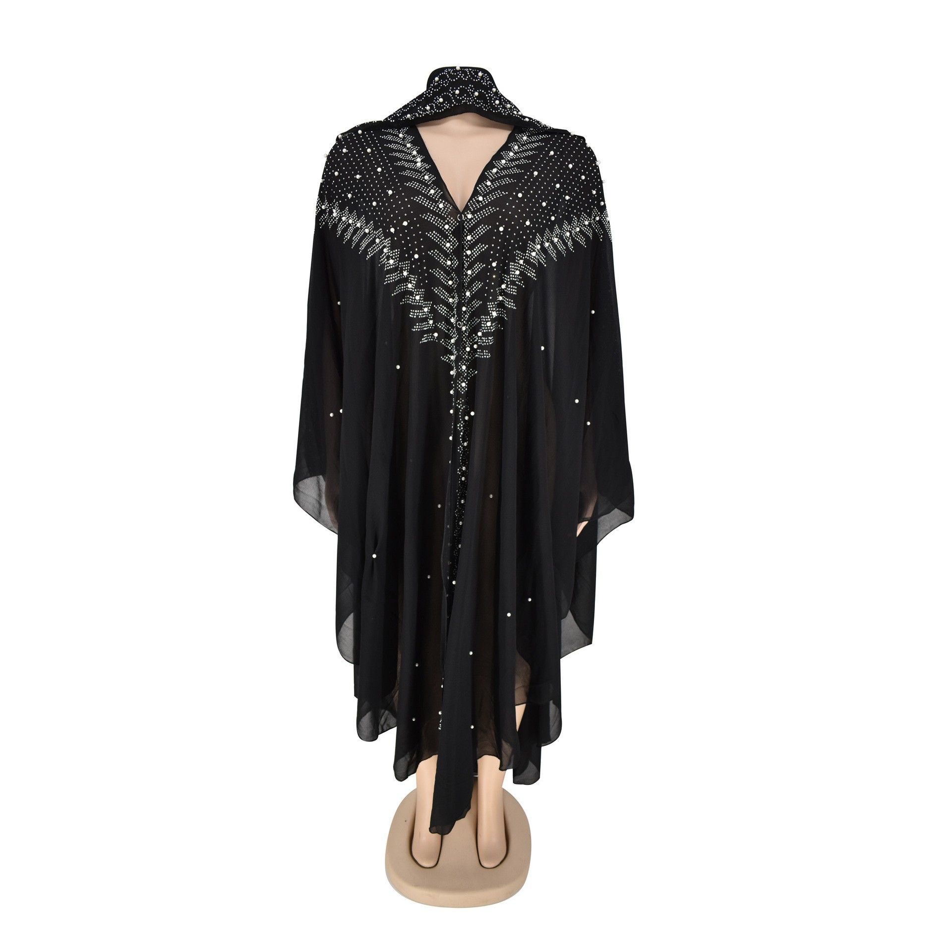 Muslim Kaftan Abaya Dresses Women Open Abayas With Inner Stones Chiffon Hooded Dress Plus Size