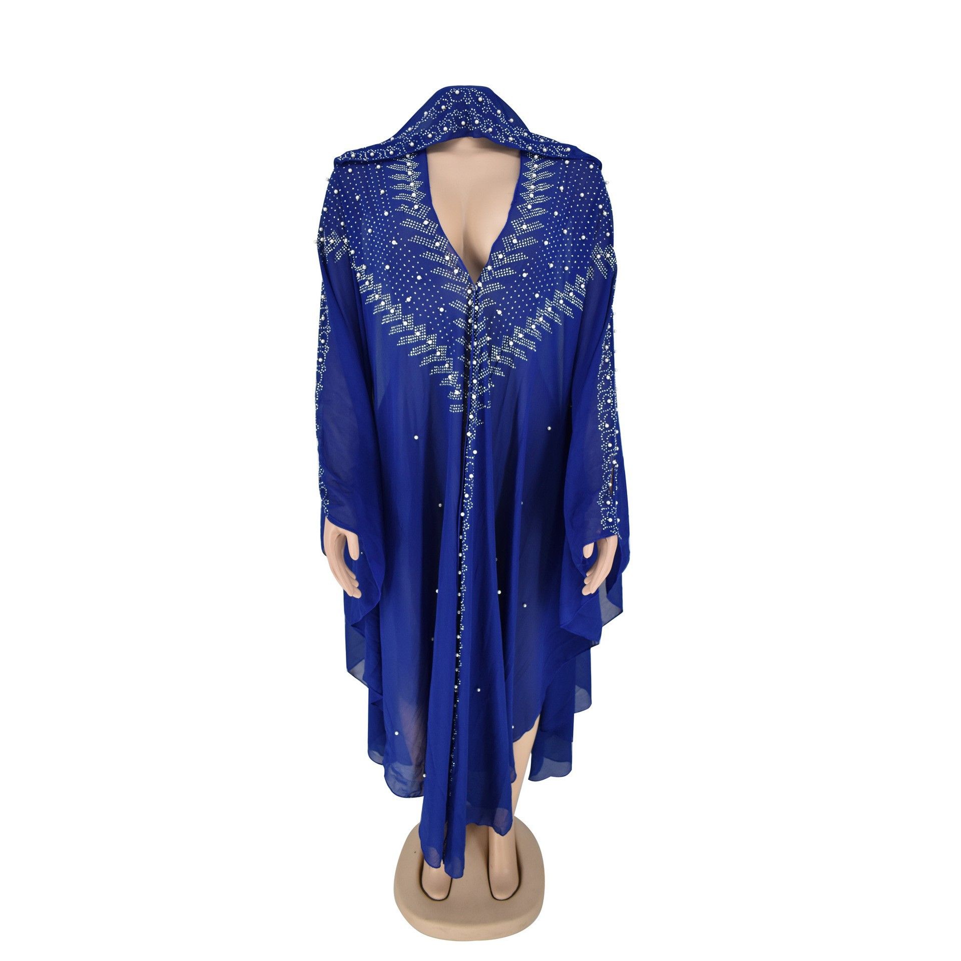 Muslim Kaftan Abaya Dresses Women Open Abayas With Inner Stones Chiffon Hooded Dress Plus Size