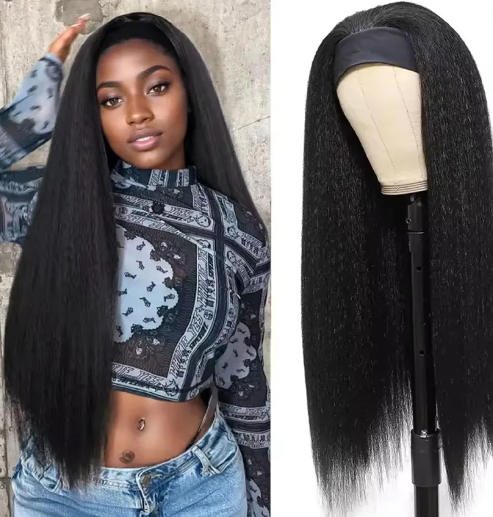 New Kinky Straight Headband Wigs 24Inch Brazilian Yaki Straight Wig Ready To Wear Headband Hair Wig for Women