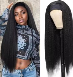 New Kinky Straight Headband Wigs 24Inch Brazilian Yaki Straight Wig Ready To Wear Headband Hair Wig for Women