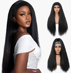 New Kinky Straight Headband Wigs 24Inch Brazilian Yaki Straight Wig Ready To Wear Headband Hair Wig for Women