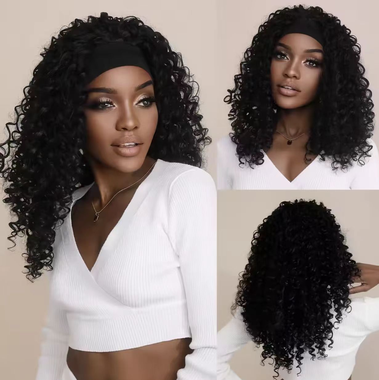 24Inch Afro Kinky Curly Headband Wigs Synthetic Long Curly Wig High Quality Heat Resistant Fiber Wigs Ice Silk Headband Wig Gift