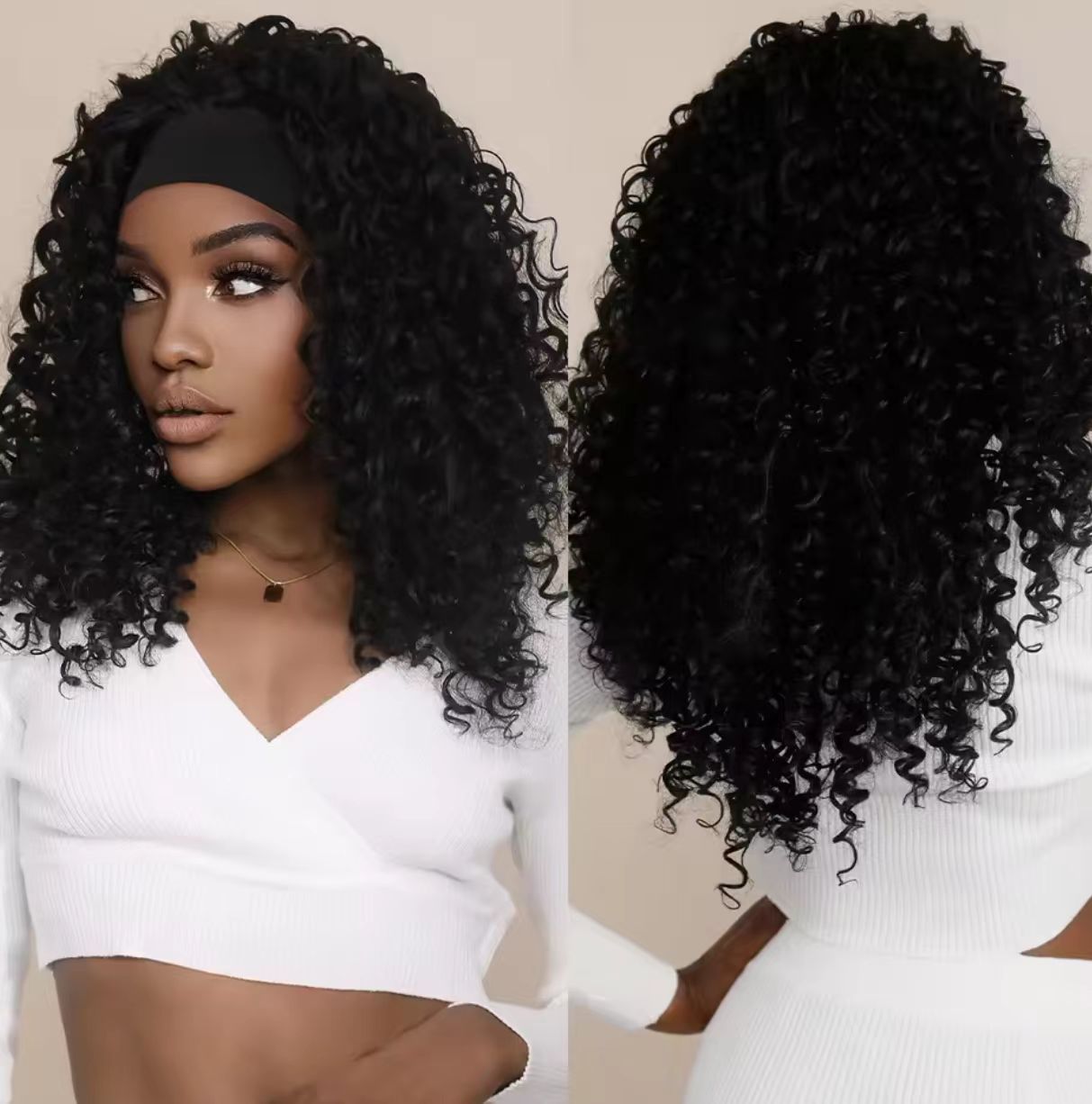 24Inch Afro Kinky Curly Headband Wigs Synthetic Long Curly Wig High Quality Heat Resistant Fiber Wigs Ice Silk Headband Wig Gift