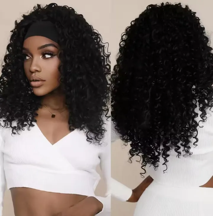 24Inch Afro Kinky Curly Headband Wigs Synthetic Long Curly Wig High Quality Heat Resistant Fiber Wigs Ice Silk Headband Wig Gift