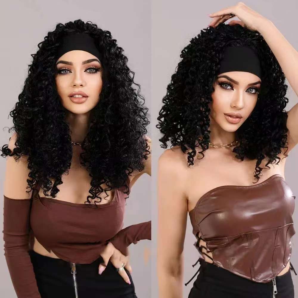 24Inch Afro Kinky Curly Headband Wigs Synthetic Long Curly Wig High Quality Heat Resistant Fiber Wigs Ice Silk Headband Wig Gift
