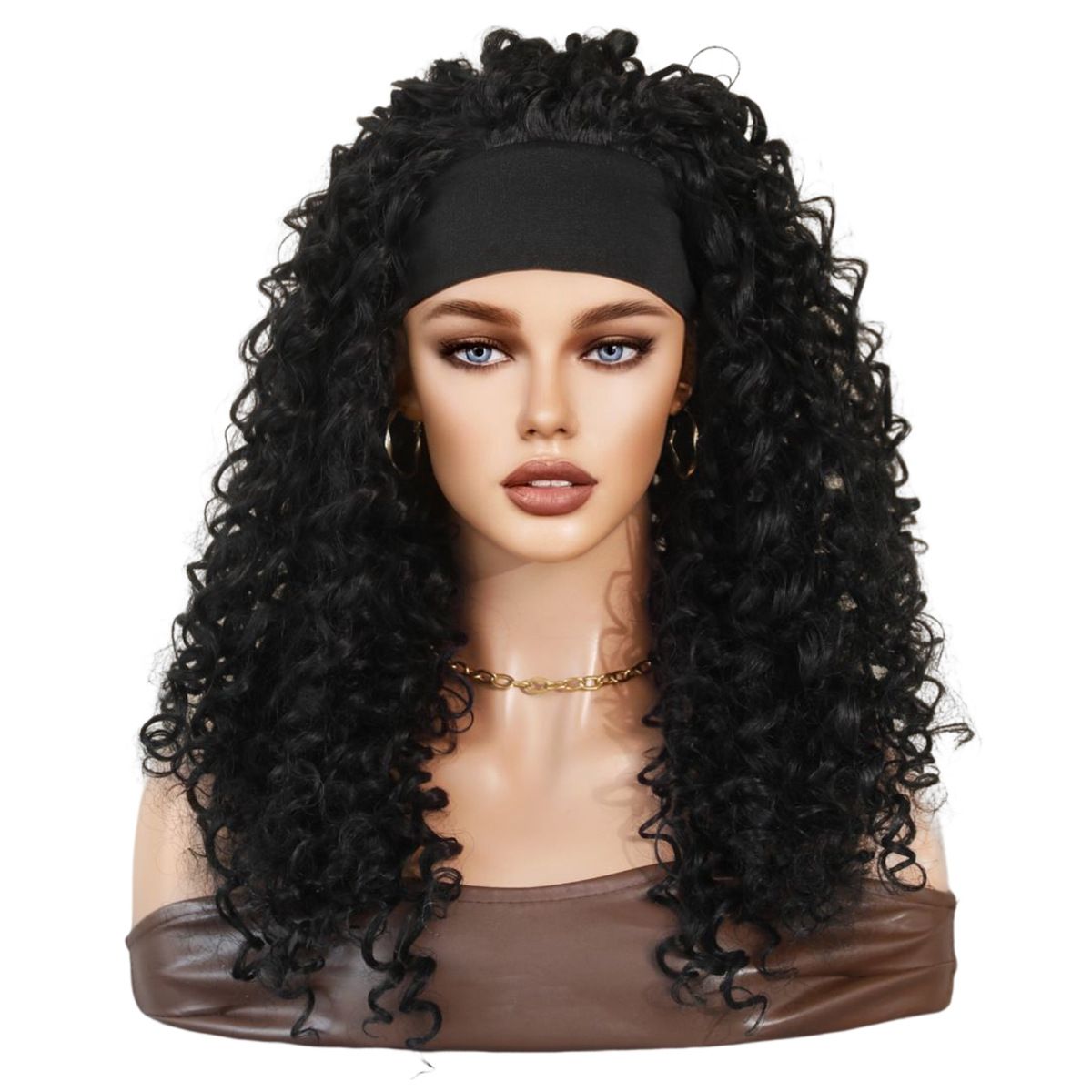 24Inch Afro Kinky Curly Headband Wigs Synthetic Long Curly Wig High Quality Heat Resistant Fiber Wigs Ice Silk Headband Wig Gift
