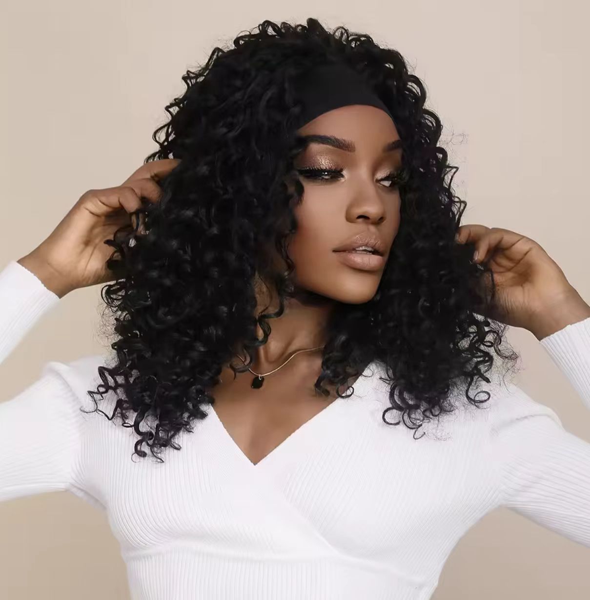 24Inch Afro Kinky Curly Headband Wigs Synthetic Long Curly Wig High Quality Heat Resistant Fiber Wigs Ice Silk Headband Wig Gift