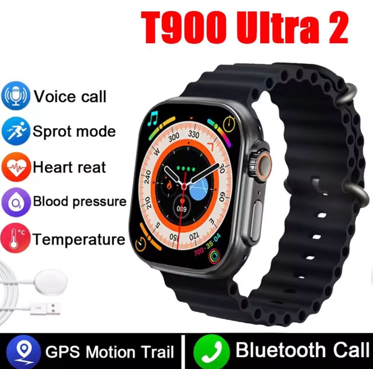 T900Ultra2 Smartwatches Bluetooth Call Smart Watch 2.19inch Screen Health Monitor Fitness Bracelet Smart Band For Phones