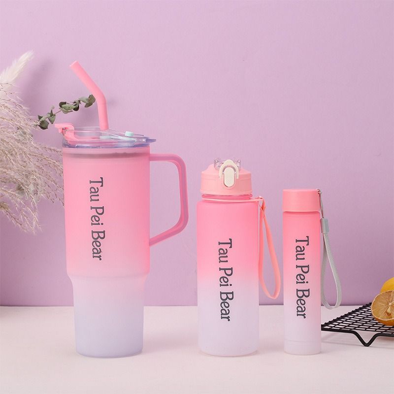 New 3PCS Set Water Bottles Frosted Gradient Water Bottle Car Cup Ice Bar Cup Plastic Sports Mug Large Capacity Coffee Cup