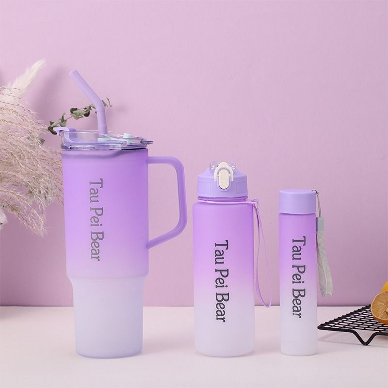 New 3PCS Set Water Bottles Frosted Gradient Water Bottle Car Cup Ice Bar Cup Plastic Sports Mug Large Capacity Coffee Cup
