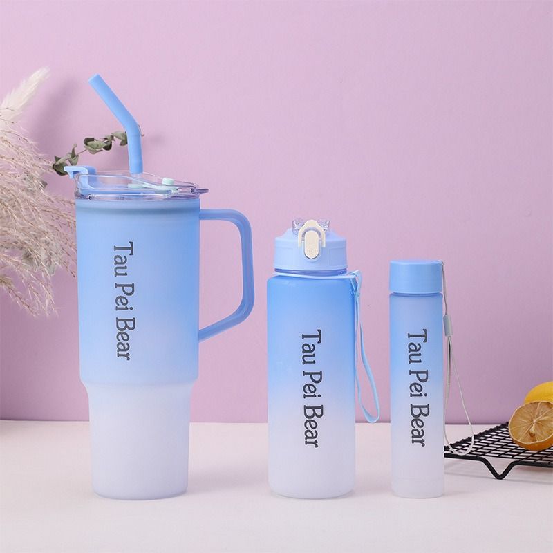 New 3PCS Set Water Bottles Frosted Gradient Water Bottle Car Cup Ice Bar Cup Plastic Sports Mug Large Capacity Coffee Cup