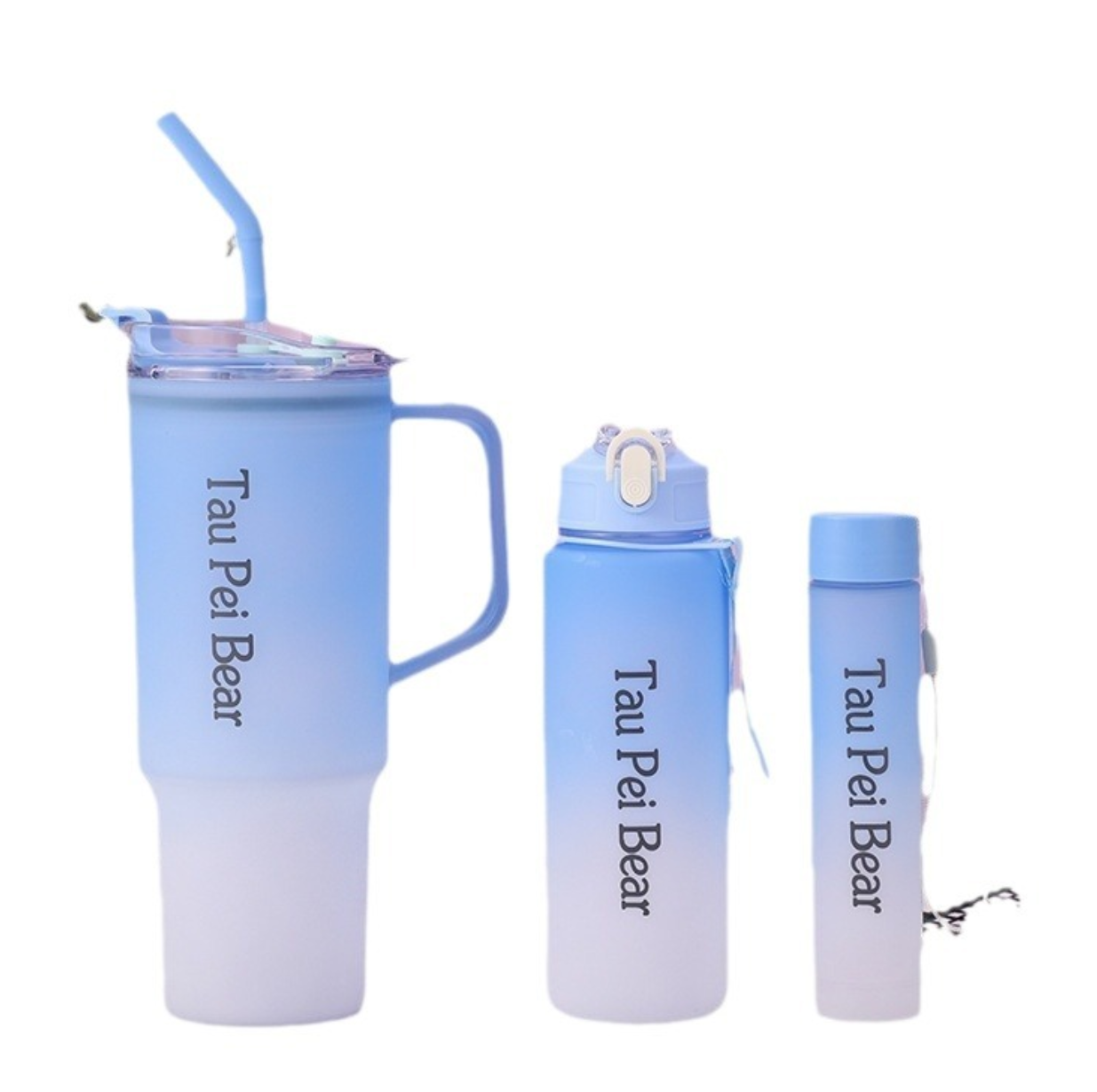 New 3PCS Set Water Bottles Frosted Gradient Water Bottle Car Cup Ice Bar Cup Plastic Sports Mug Large Capacity Coffee Cup