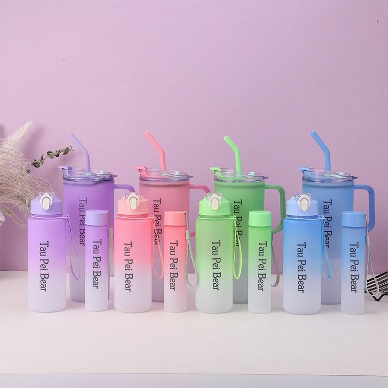 New 3PCS Set Water Bottles Frosted Gradient Water Bottle Car Cup Ice Bar Cup Plastic Sports Mug Large Capacity Coffee Cup