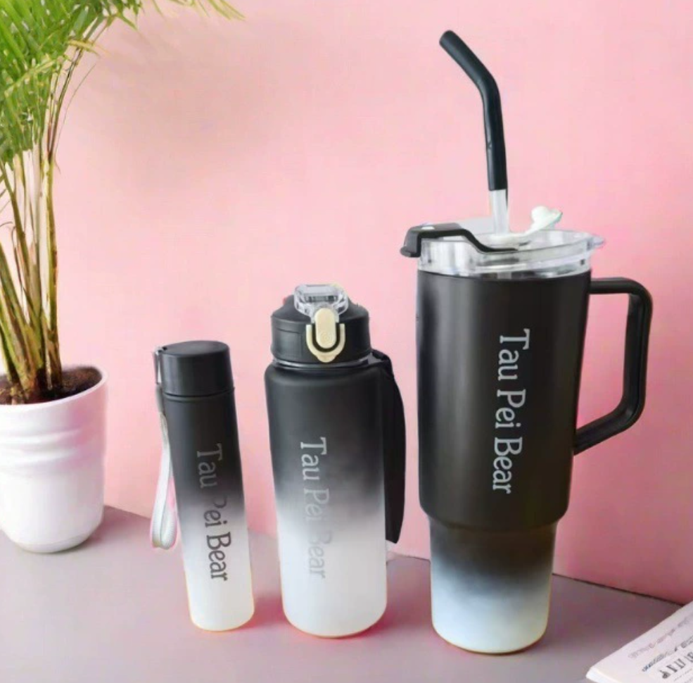 New 3PCS Set Water Bottles Frosted Gradient Water Bottle Car Cup Ice Bar Cup Plastic Sports Mug Large Capacity Coffee Cup