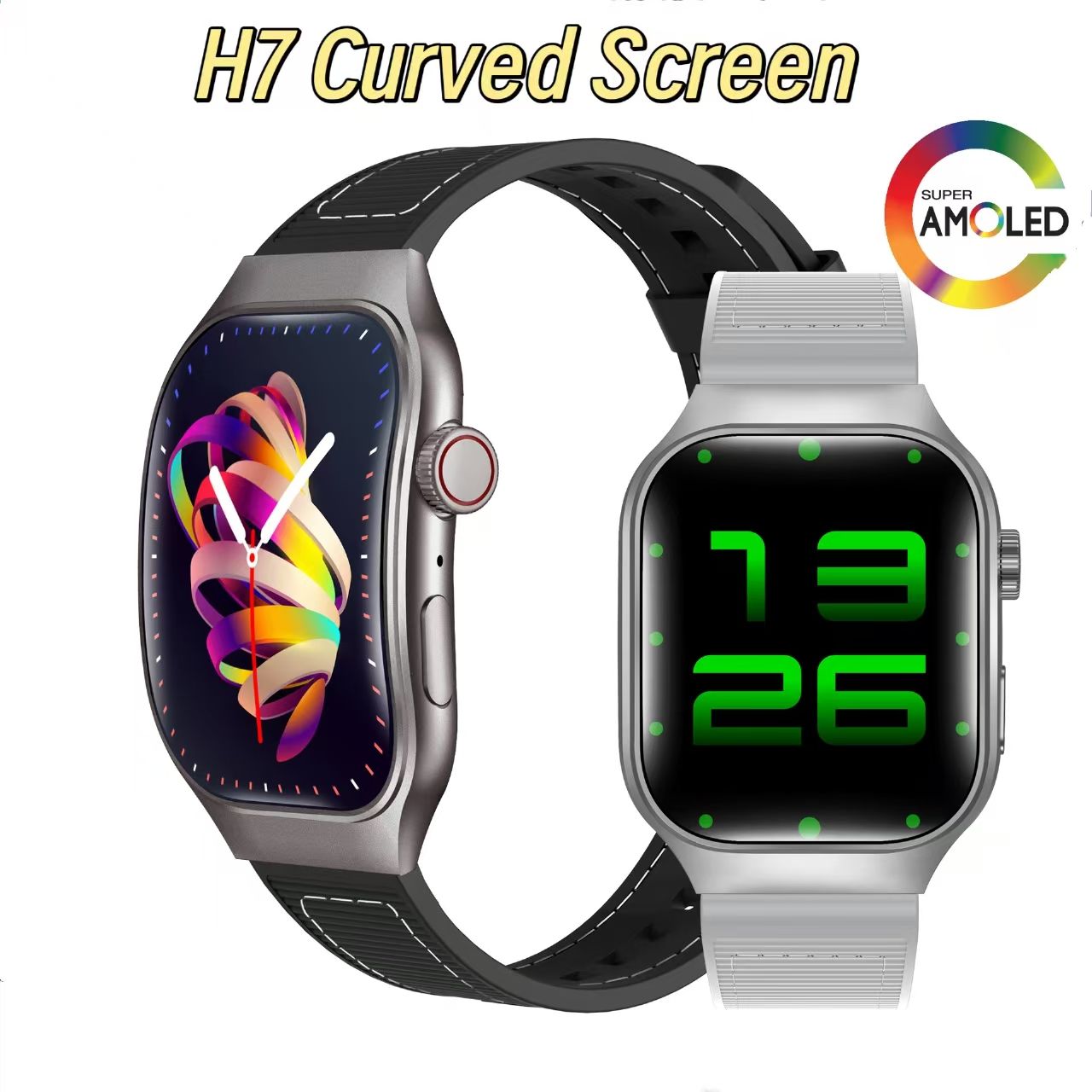 New H7 Smartwatches Curved Screen Smart Watch Bluetooth Call 2.01 Screen Step Counting Dynamic lsland Watch For Huawei Sport Alarm Clock