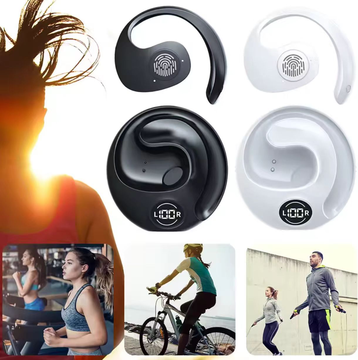 JR07 Bluetooth Earphones Conduction Open Ear Hook Wireless Sports Earpods Gamers Headphones 9D Stereo Waterproof Earbuds