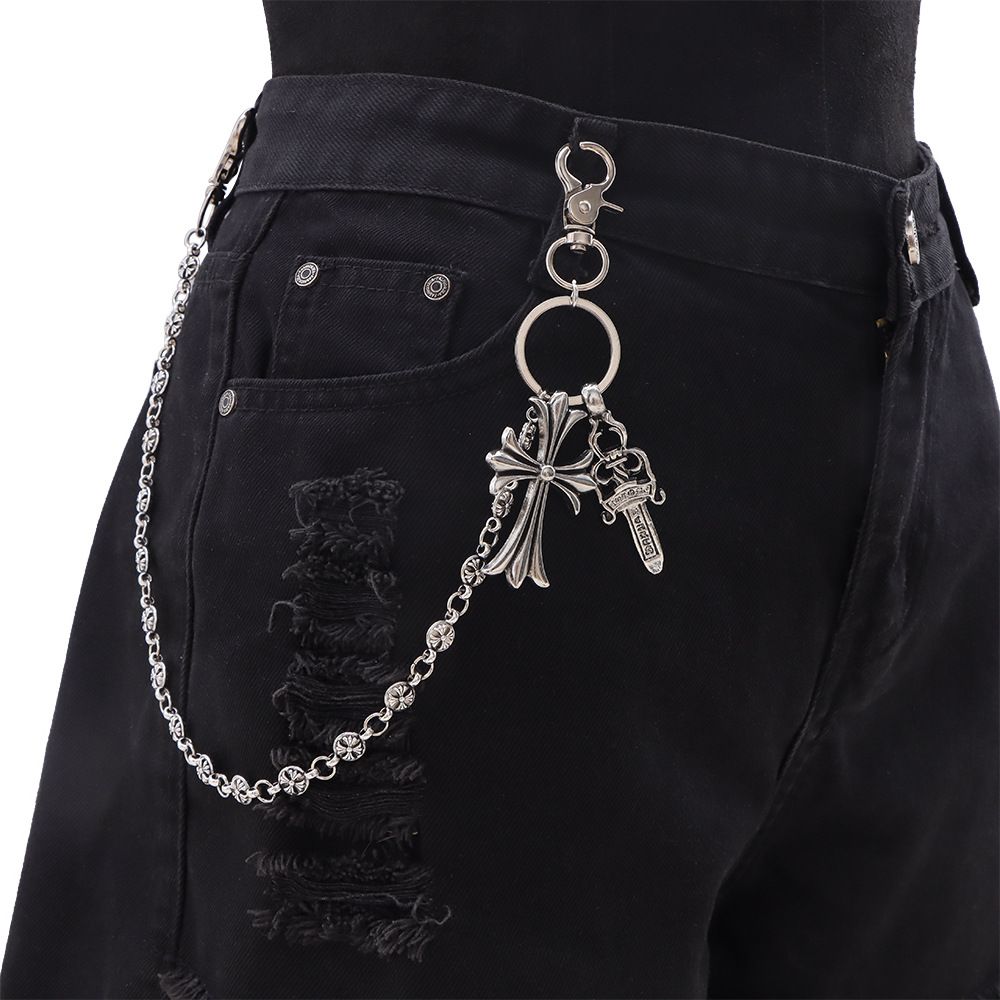 New Chrome Punk Waist Chain Key Chain Waist Belt Men Trousers Chain For Jeans Belt Chain For Pants Cool Metal Rock Chain Hiphop Jewelry