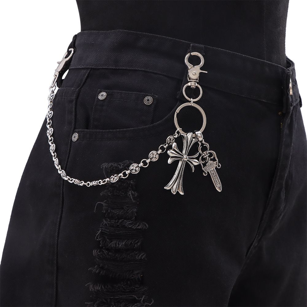 New Chrome Punk Waist Chain Key Chain Waist Belt Men Trousers Chain For Jeans Belt Chain For Pants Cool Metal Rock Chain Hiphop Jewelry