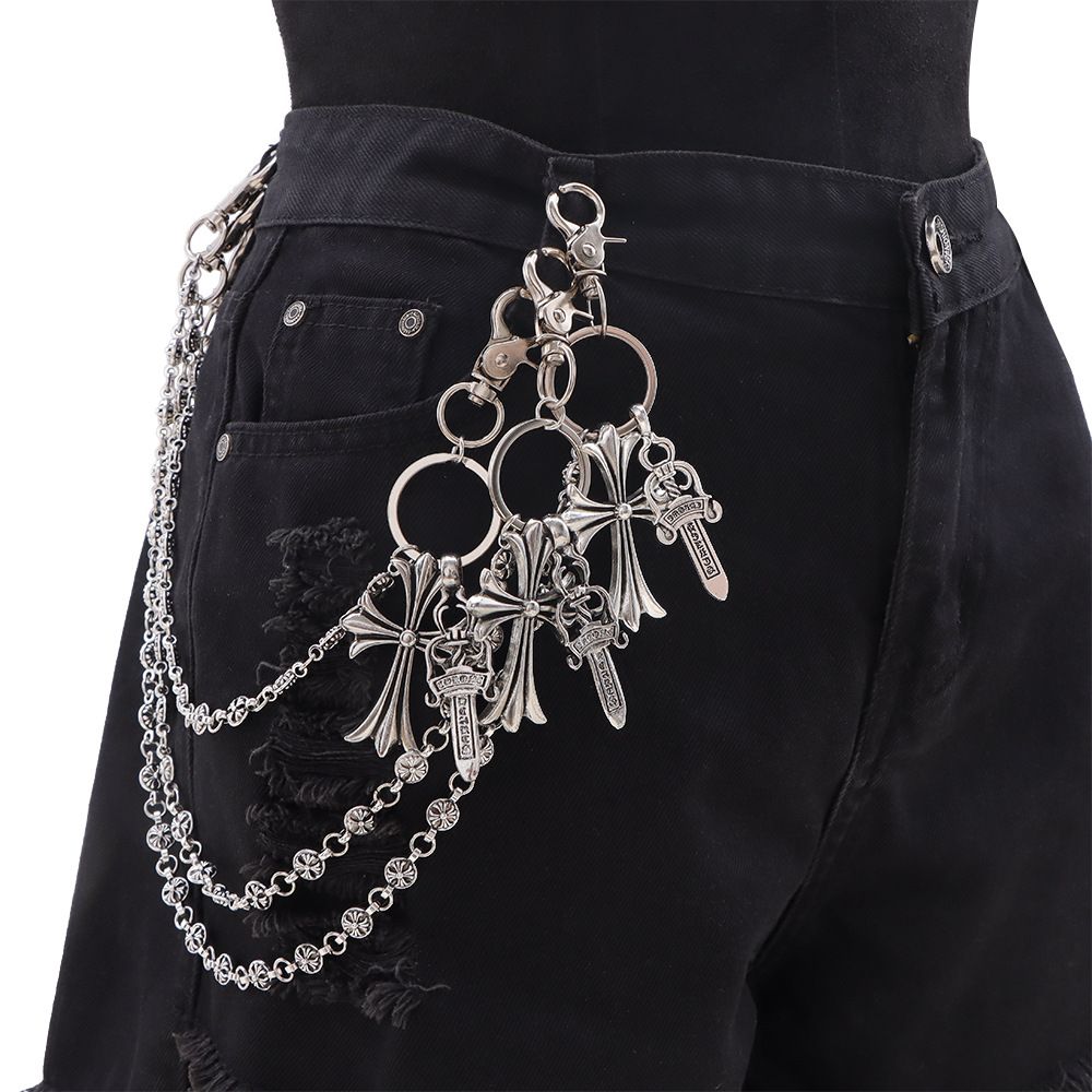 New Chrome Punk Waist Chain Key Chain Waist Belt Men Trousers Chain For Jeans Belt Chain For Pants Cool Metal Rock Chain Hiphop Jewelry