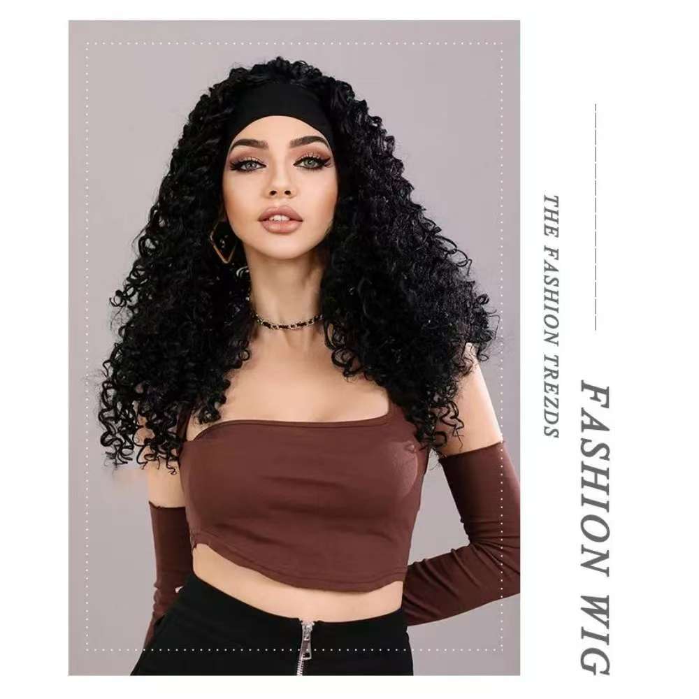 24Inch Afro Kinky Curly Headband Wigs Synthetic Long Curly Wig High Quality Heat Resistant Fiber Wigs Ice Silk Headband Wig Gift