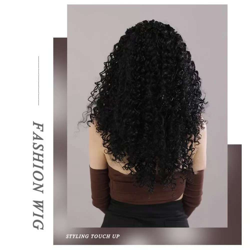 24Inch Afro Kinky Curly Headband Wigs Synthetic Long Curly Wig High Quality Heat Resistant Fiber Wigs Ice Silk Headband Wig Gift