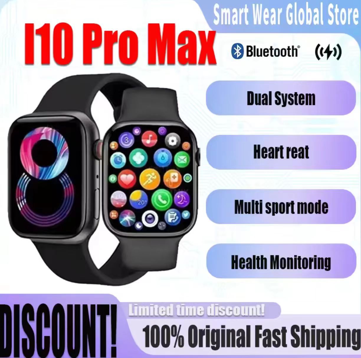 New i10 Pro Max Smartwatch 2.19'' Smartwatches Bluetooth Call Smart Watches Health Monitor Fitness Bracelet Scroll Button Smart Band For Smart Phones