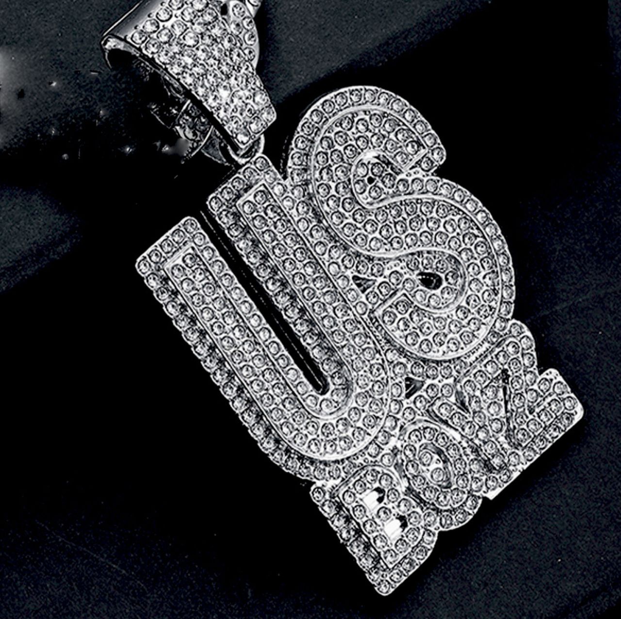 Men's Rhinestone US Boys Letter Pendant Necklace Iced Out Bling Square Cuban Chain Charm Fashion Hip Hop Fashion Necklaces Men Jewelry