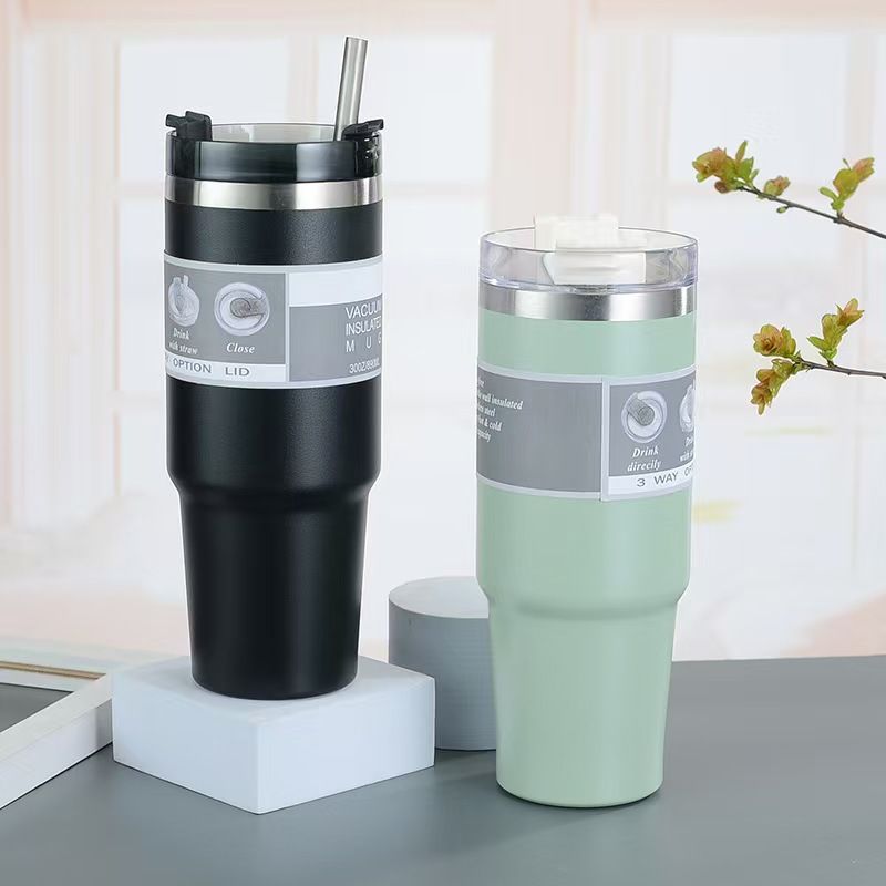 30oz Large Capacity Portable Car Cup Stainless Steel Thermos Cup with Straw Travel Sports Water Bottle Vacuum Flask Stanley Cup