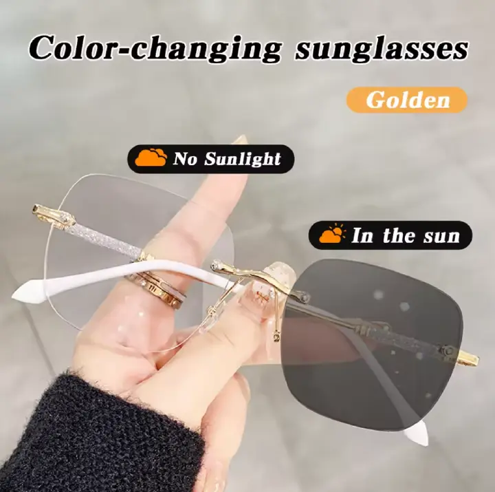 Fashion Rimless Photochromic Glasses Frame Glasses Women Anti-blue Light Computer Glasses Men Classic Trendy Eyewear Frames