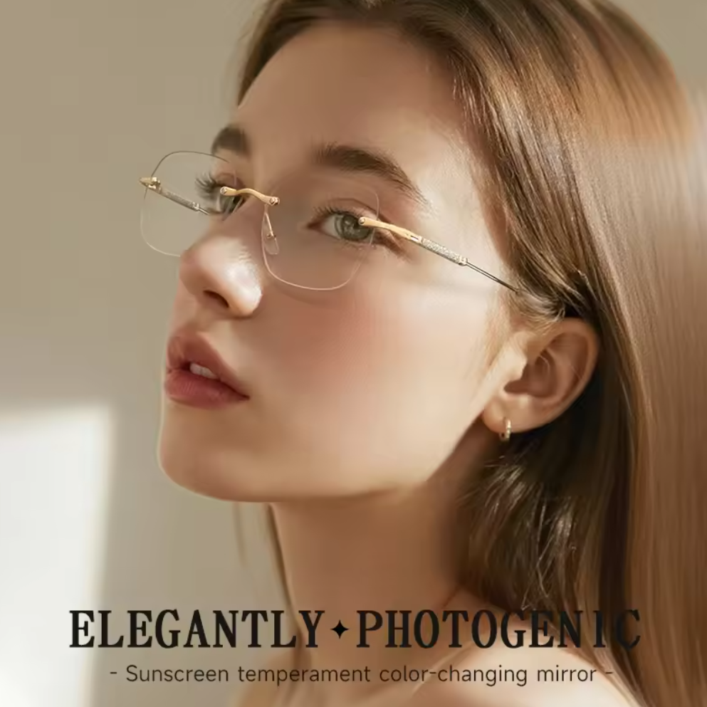Fashion Rimless Photochromic Glasses Frame Glasses Women Anti-blue Light Computer Glasses Men Classic Trendy Eyewear Frames