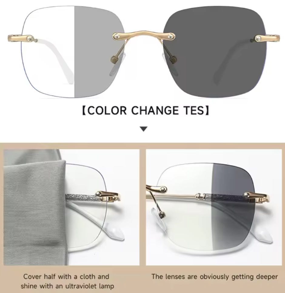 Fashion Rimless Photochromic Glasses Frame Glasses Women Anti-blue Light Computer Glasses Men Classic Trendy Eyewear Frames