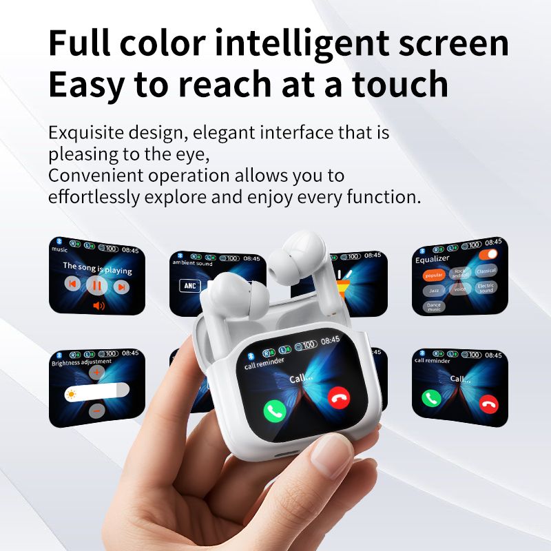 New LED Screen Bluetooth Earphones LX-50 Touch Screen Earpods Full Color Smart Earbuds ANC Wireless Earphone TWS Earbuds Noise Cancelling Earphones For Android iOS Phones