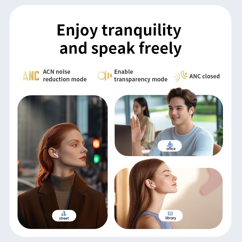 New LED Screen Bluetooth Earphones LX-50 Touch Screen Earpods Full Color Smart Earbuds ANC Wireless Earphone TWS Earbuds Noise Cancelling Earphones For Android iOS Phones