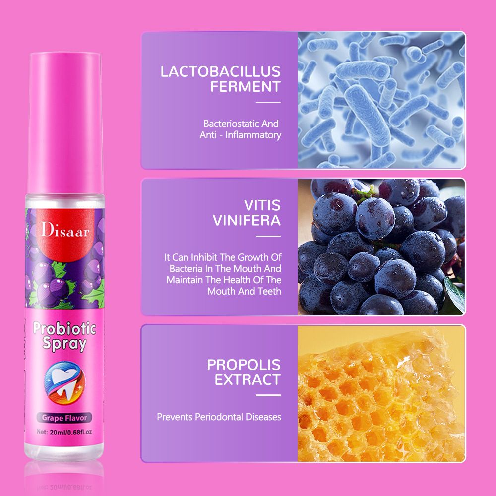 Disaar Long Lasting Oral Spray Probiotic Spray Fresh Breath Grape Flavor Mouth Spray Remove Oral Odor Bad Breath Portable Freshener Breath Freshener