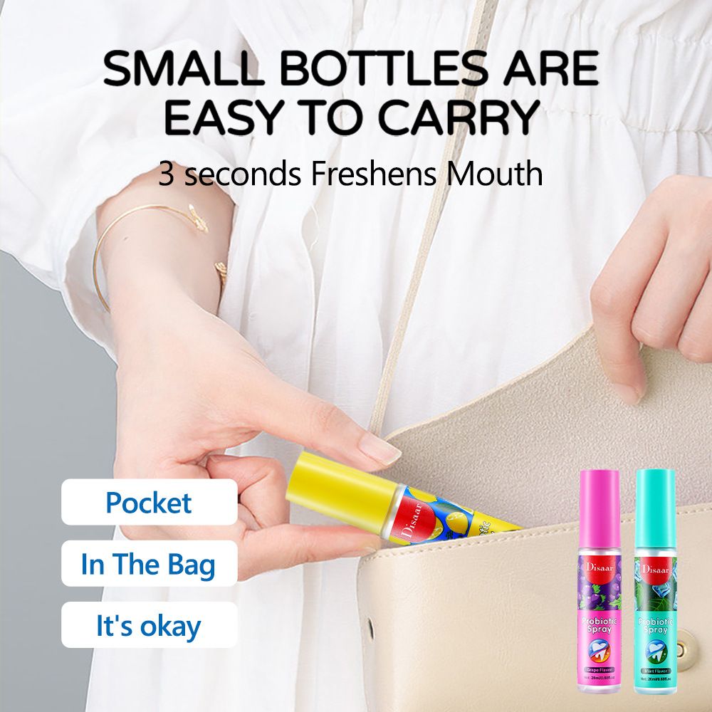 Disaar Long Lasting Oral Spray Probiotic Spray Fresh Breath Grape Flavor Mouth Spray Remove Oral Odor Bad Breath Portable Freshener Breath Freshener