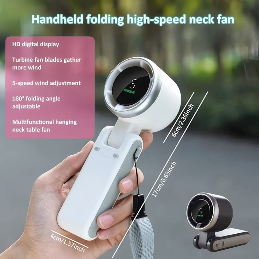 New High-speed Handheld Fan Led Display Hanging Neck Fan Outdoor Folding Desktop Mini Fan Folding Powerful Turbo Fan Usb Fans Gift