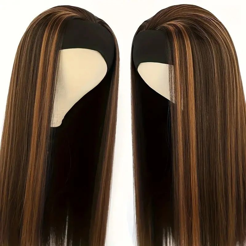 New 26inch Long Straight Headband Wig For Women Light Brown Highlight Glueless Charming Synthetic Hair Wigs