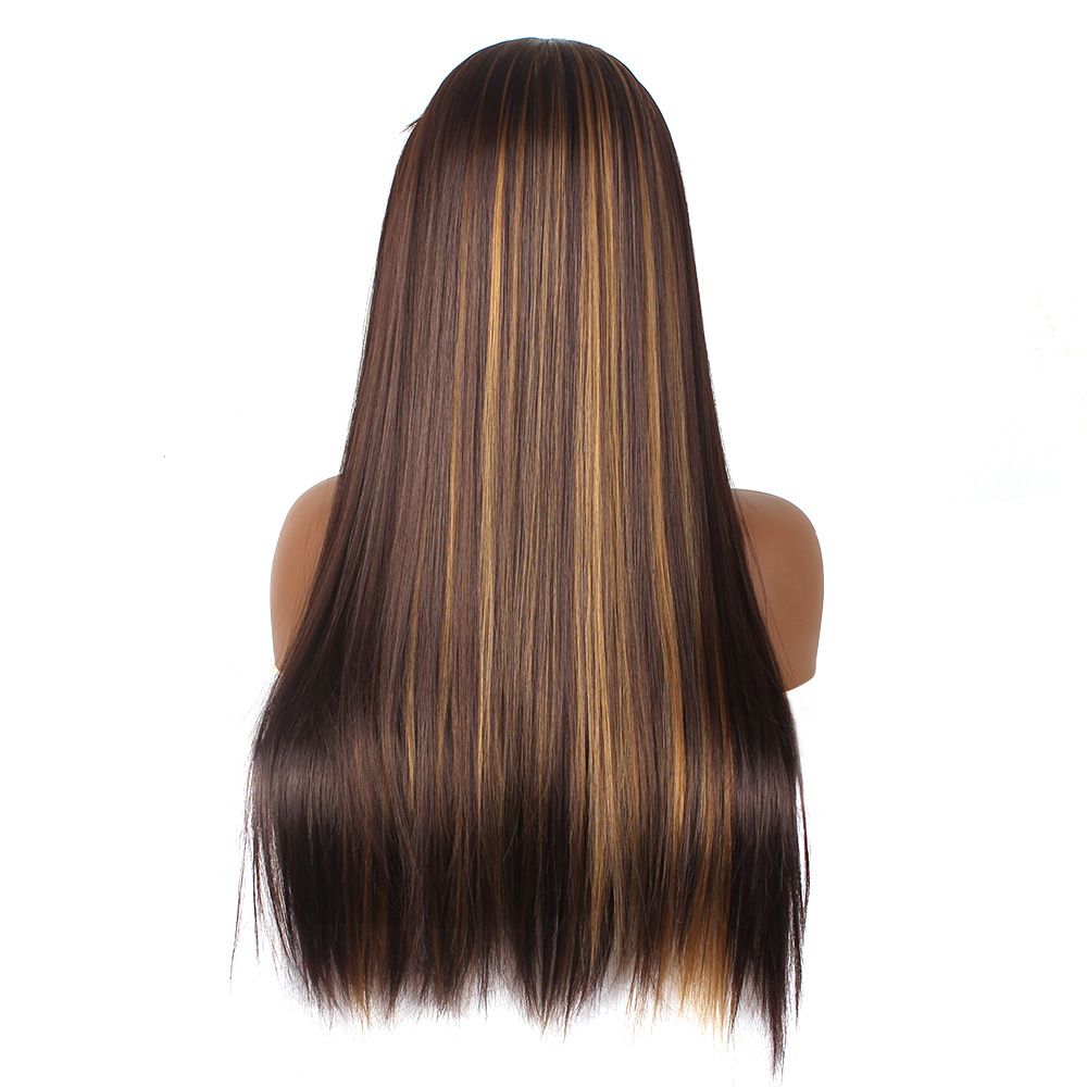 New 26inch Long Straight Headband Wig For Women Light Brown Highlight Glueless Charming Synthetic Hair Wigs