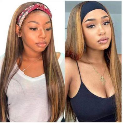 New 26inch Long Straight Headband Wig For Women Light Brown Highlight Glueless Charming Synthetic Hair Wigs