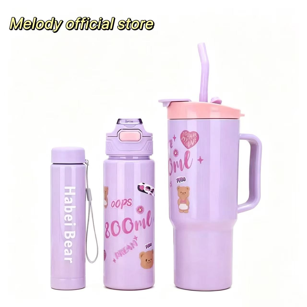 New 3PCS Set Water Bottles Car Cup Cartoon Bottle Ice Bar Cup Plastic Sports Mug Large Capacity Frosted  Water Bottle Coffee Cup