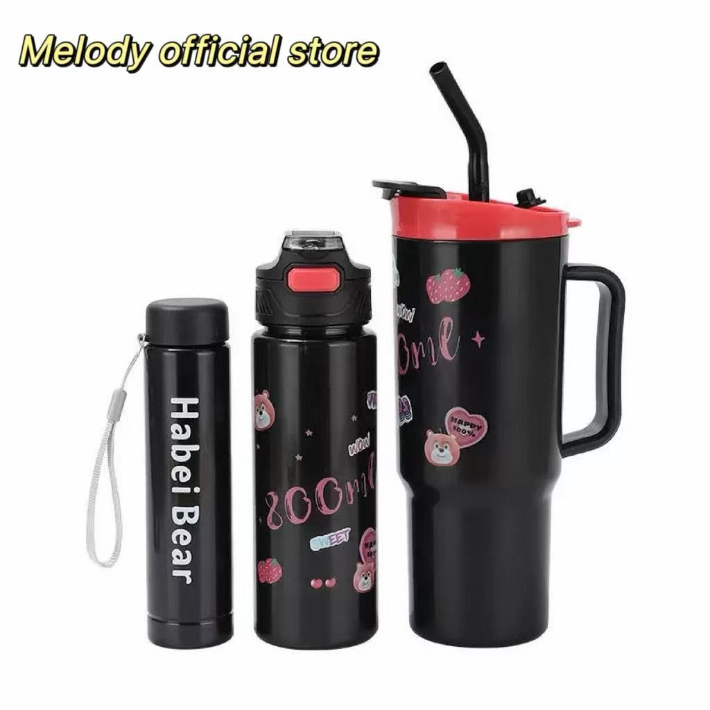 New 3PCS Set Water Bottles Car Cup Cartoon Bottle Ice Bar Cup Plastic Sports Mug Large Capacity Frosted  Water Bottle Coffee Cup