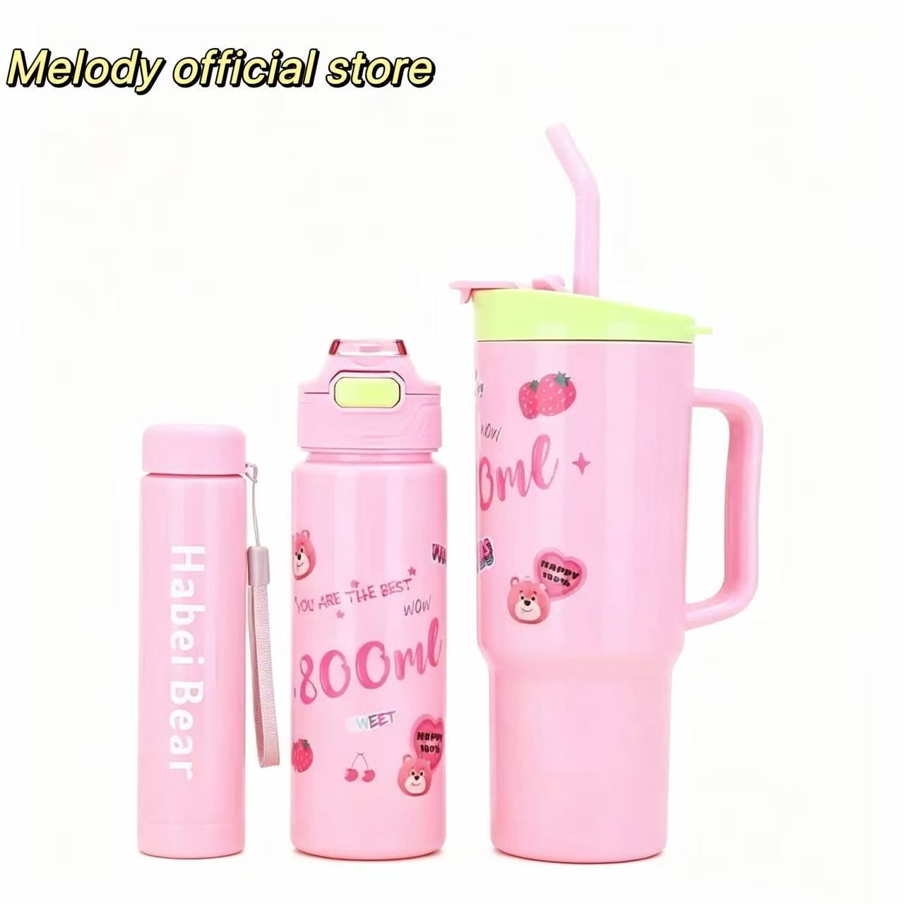 New 3PCS Set Water Bottles Car Cup Cartoon Bottle Ice Bar Cup Plastic Sports Mug Large Capacity Frosted  Water Bottle Coffee Cup