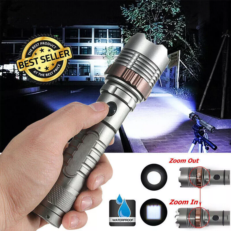 25000000 Lumens Ultra Bright LED Tactical Flashlight Rechargeable LED Work Light