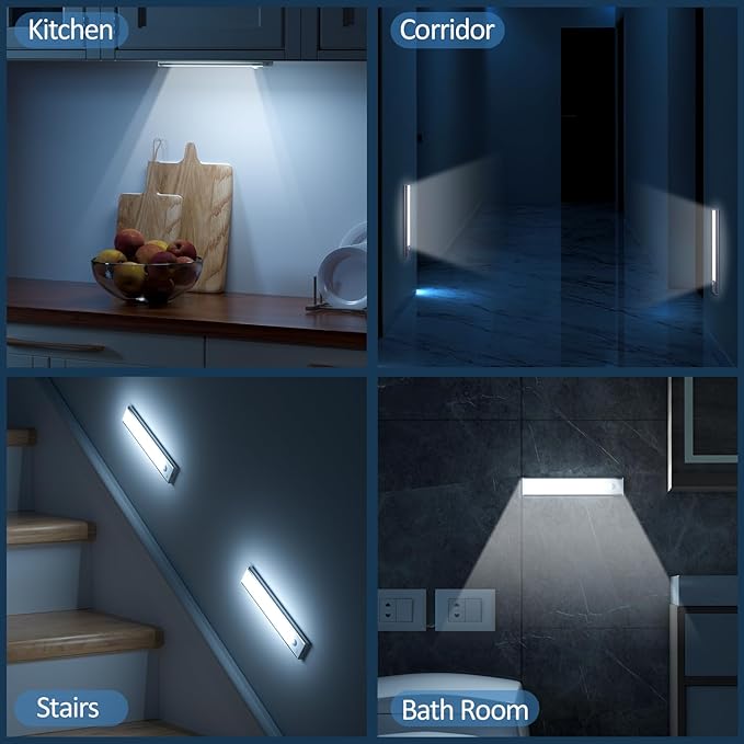 Under Cupboard Kitchen Lights LED - Cabinet Light Motion Sensor Indoor Rechargeable Strip Wardrobe Lighting Battery Operated Magnetic Stick on Wireless USB Powered for Shelf Stairs Counter Closet [Ene